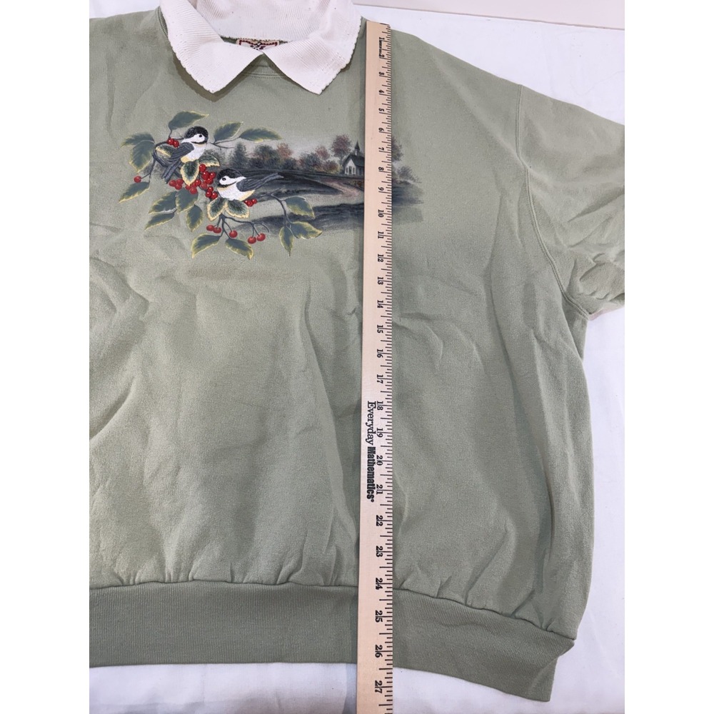 Top Stitch by Morning Sun Collared Bird Country Cabin Light Green Sweatshirt 3XL - Picture 7 of 9